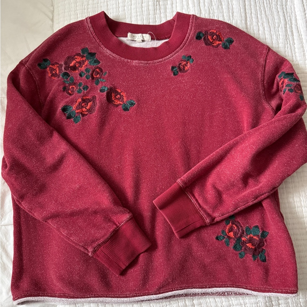 Madewell Miles Cropped Embroidered Rose sweatshirt - Red, size M